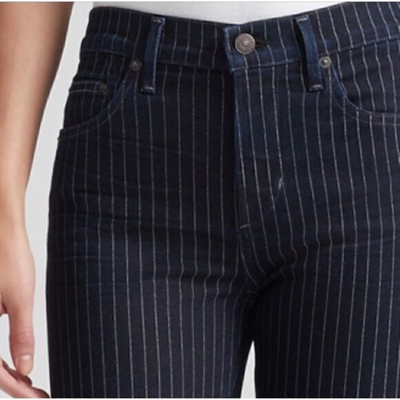 Citizens of Humanity COH Blue Pinstripe Rocket Crop High Rise Skinny Jeans - Picture 4 of 16